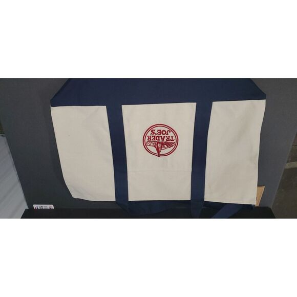 Trader Joe's Reusable Canvas Eco Tote Bag Heavy Duty Bag Blue White Brand NEW‼️ - Picture 1 of 3